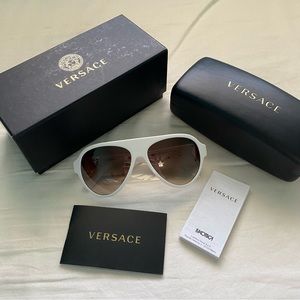 Versace Sunglasses - White with Gold Accents - Designer Aviator Sunglasses (NWT)